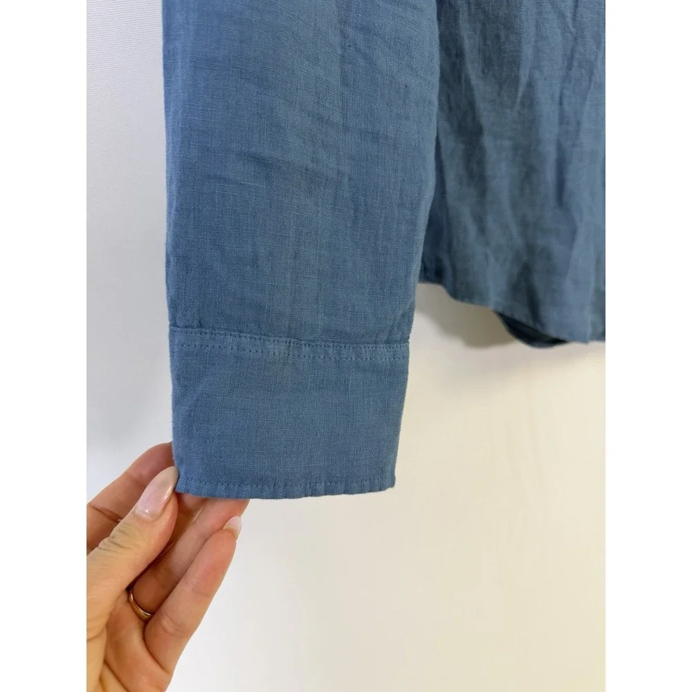 J. Crew 100% Linen Shirt Mens Size M Blue Classic Long Sleeve Button Up Casual